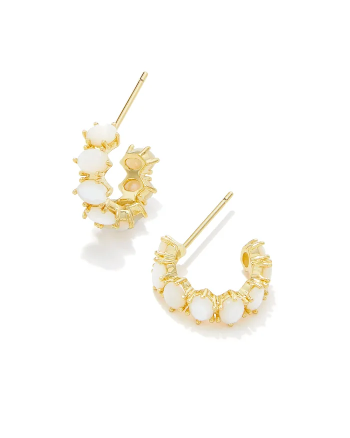 Cailin Gold Huggie Earrings in Ivory Mother of Pearl