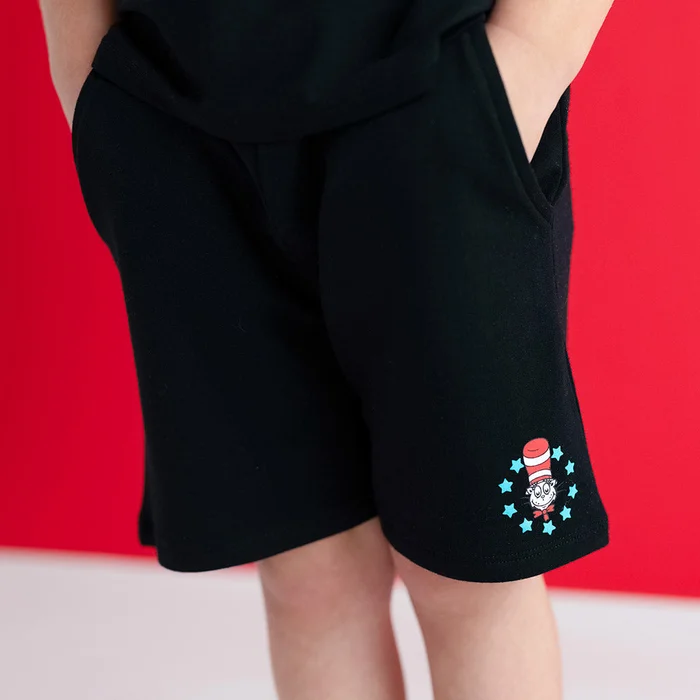Cat in the Hat Black Toddler Terry Shorts | Dr. Seuss Cat Star