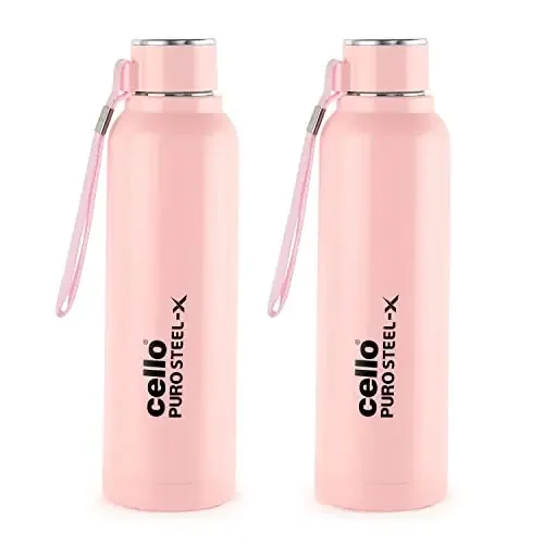 Cello Puro Steel-X Benz 900 Water Bottle with Inner Steel and Outer Plastic Set of 2 730 ml k