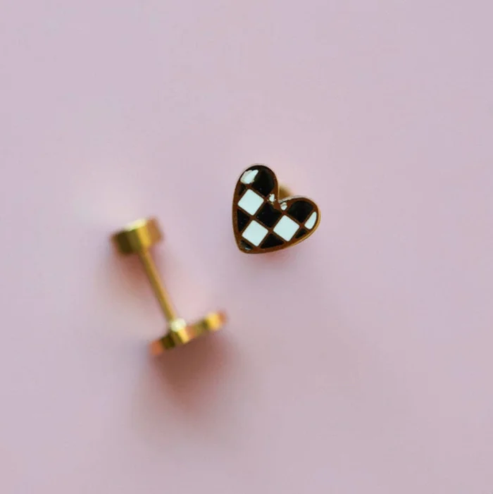 Checkered Heart Earrings (2 sizes)