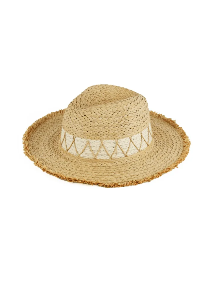 Chevron Band Frayed Straw Hat