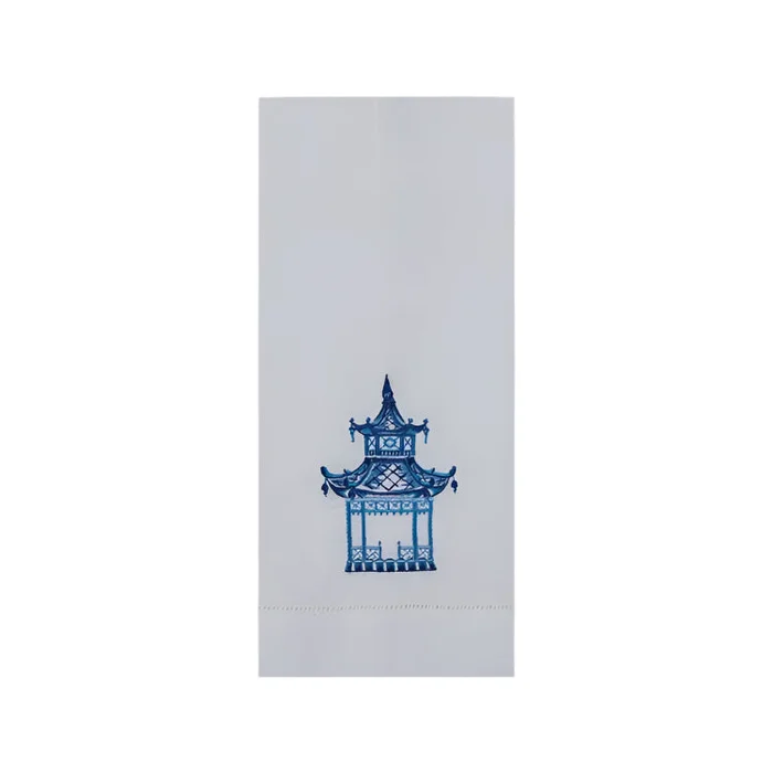 CHINOISERIE PAGODA EMBROIDERED GUEST TOWEL