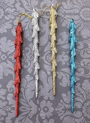 Christmas Vibes 4 Pcs Multi Colour Christmas Hanging Christmas Ornaments Glitter Xmas Tree Hangings Ornaments for Christmas Decoration Items for Home Decoration Christmas Party 242