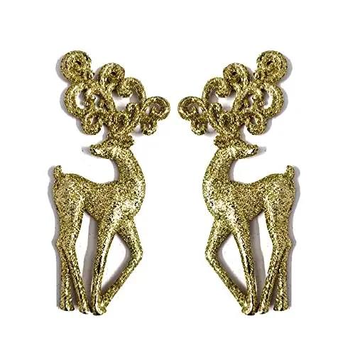 Christmas Vibes Christmas Tree Ornament Mini Reindeer Glitter Festive Home Holiday Hanging Xmas Baubles Party Decoration Gold Pack of 2