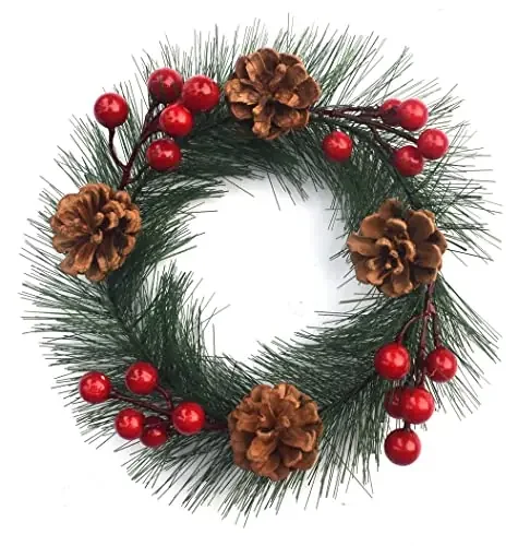 Christmas Vibes Christmas Xmas Decoration Artificial Red Pine Wreath 8″ for Wall Hanging Door Hanging Table Centerpiece Holder Home for Christmas