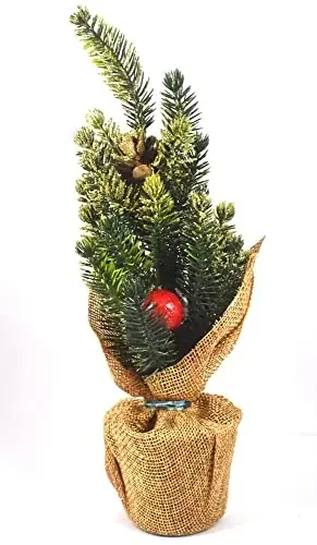 Christmas Vibes Mini Christmas Tree Snow Flocked Artificial Pine Xmas Tree Tabletop Christmas Tree with Burlap Base for Christmas for Christmas Decorations