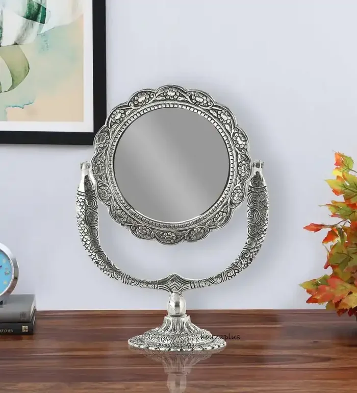 CHURU SILVERWARE Aluminium Frame Antique Look Table Mirror for Home Decor