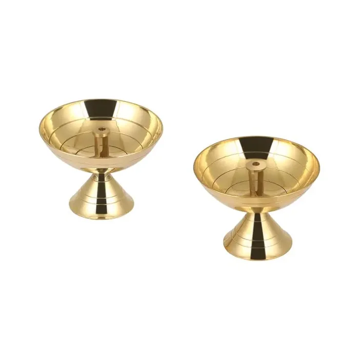 CHURU SILVERWARE Classic Diya Set of 2 -Large 6.5×4.8cm II Brass Diyas II Pooja Deepams or Deepak