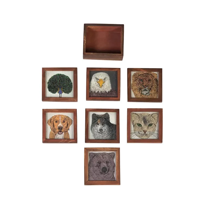 CHURU SILVERWARE Fab Fauna Coaster Set III Wooden Handicraft