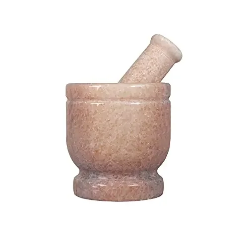 CHURU SILVERWARE Flamingo Pink Mortar & Pestle Set or Ohkli Musal or Kharal or Idi Kallu or Khal Musal or Khalbatta or Spice Grinder-Comfy-4x4inches – Marble