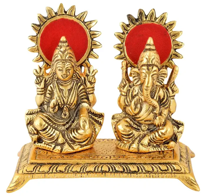 CHURU SILVERWARE Hadicraft Metal Laxmi Ganesh Murti – Maa Laxmi Ganesha Idol – Decorative Showpiece – Religious Gifts (13 cm x 6 cm x 12 cm Gold)