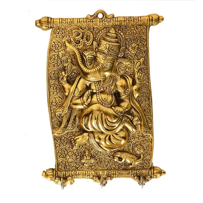 CHURU SILVERWARE Handicraft Ganesha Wall Hanging with 3 Key Chain Hanger