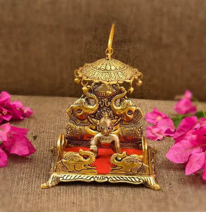 CHURU SILVERWARE Handicraft Laddu Gopal Singhasan with laddu Gopal/Laddu Gopal Singhasan