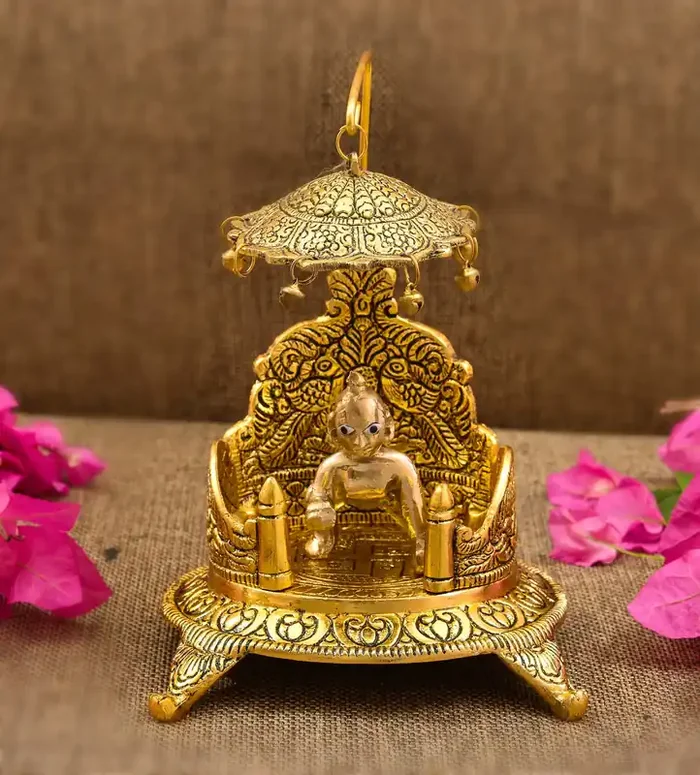 CHURU SILVERWARE Handicraft Laddu Gopal Singhasan with Laddu Gopla/Laddu Gopal Singhsan