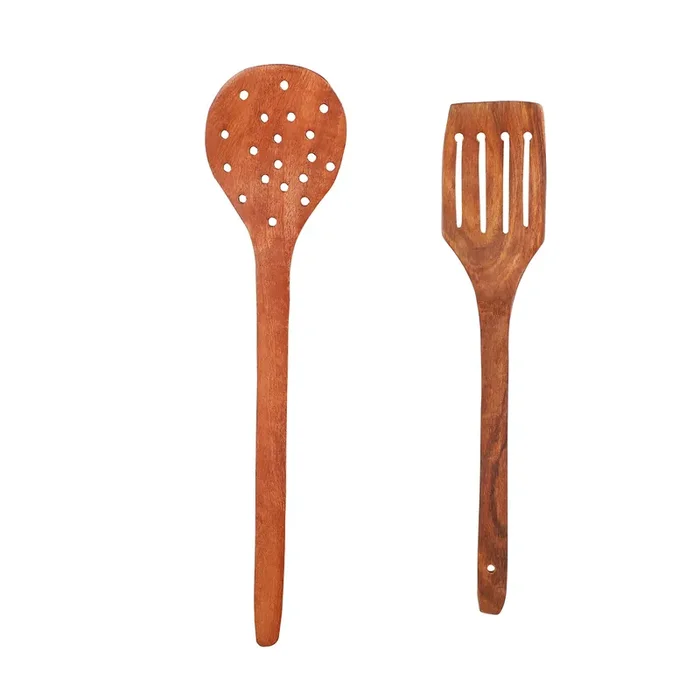 CHURU SILVERWARE Rustic Spatula Deep Frying Set of 2 Indian Rosewood or Sheesham