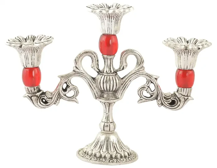CHURU SILVERWARE Unique Traditional Candle Tea Light Holder – Decorative showpiece – Rajasthani Handicraft – Show Piece for Living Room (18 cm x 6 cm x 16 cm Silver)