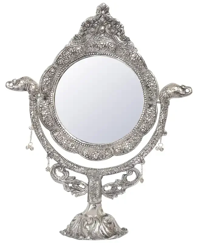 CHURU SILVERWARE White Metal Table Mirror (33 cm x 2 cm x 40 cm Silver)