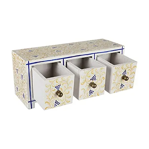 CHURU SILVERWARE Wooden Drawers Chest or Trinket Box – Snow Gold Tres – Std – 3 Drawers