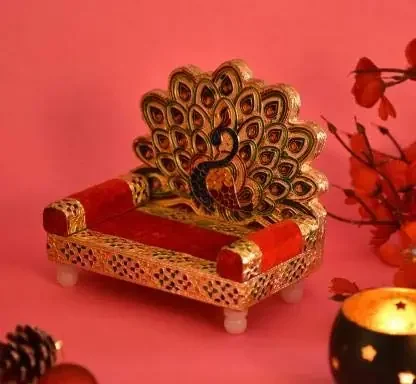 CHURU SILVERWARE Wooden Handicraft Laddu Gopal Singhasan/Chowki (0-2 No Gold)