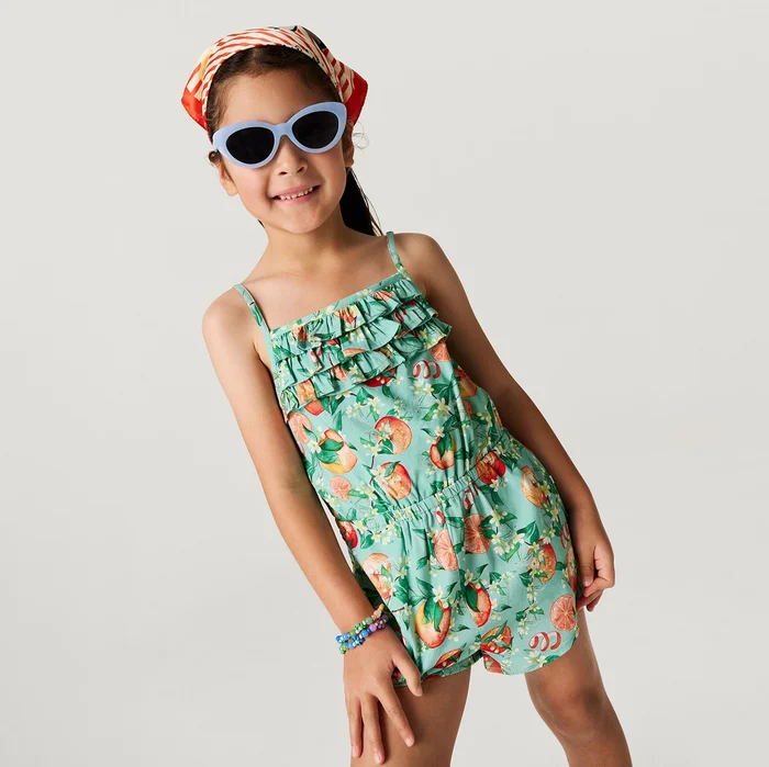 Citrus Green Daywear Arancia Challis Romper | Posh Peanut®