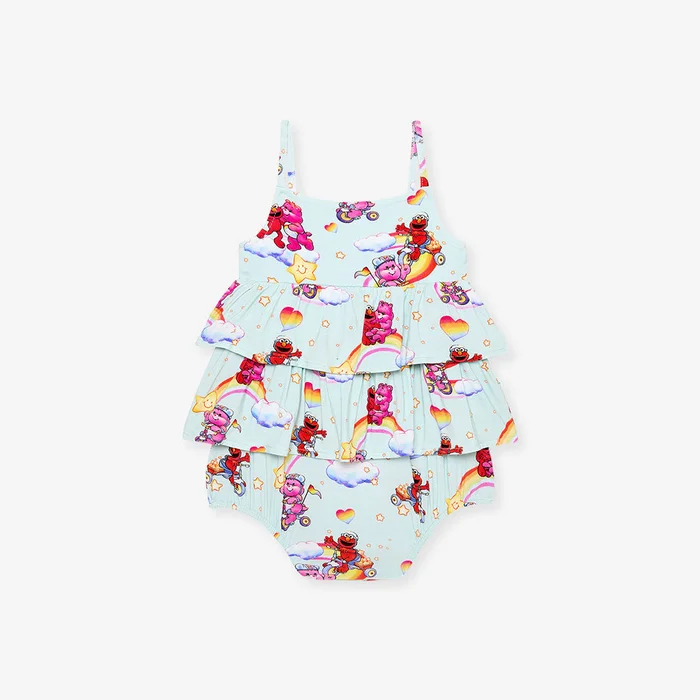 Cloudco Green Sleeveless Girl Bubble Romper | Care Bears™ Cheer Bear & Elmo