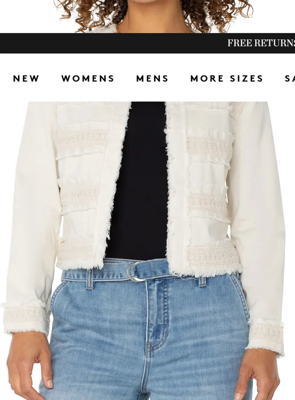 Collarless Jacket with Fray and Lace Bone