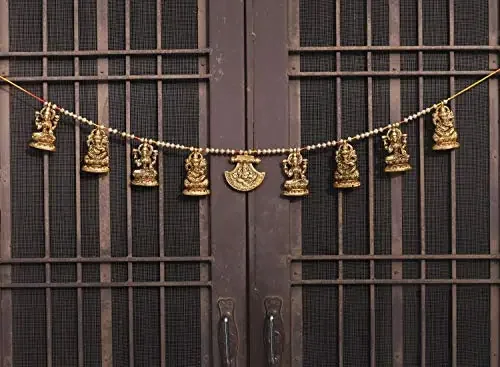 Collectible India Metal Door Hanging Toran Bandarwal for Home Decoration/Lakshmi Ganesha Toran Mandir Temple (35 x 3.5 inch Gold) (1)