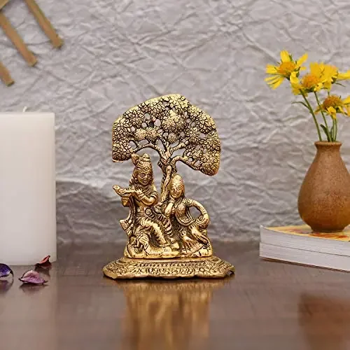 Collectible India Metal Radha Krishna Idol 7 x 5 x 3 Inches Golden