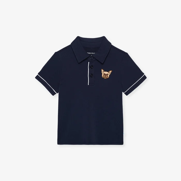 Collegiate Blue Patch Varsity Navy French Terry Polo Shirt | Posh Peanut®