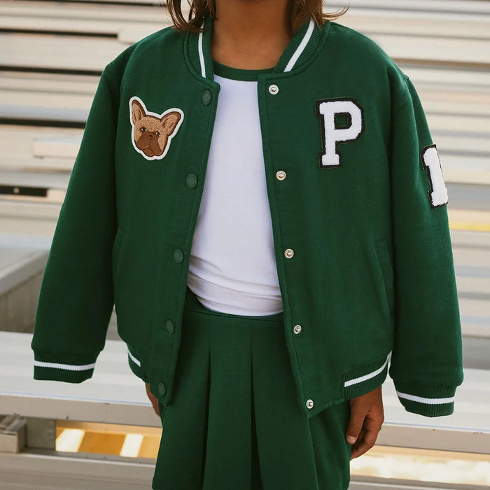 Collegiate Green Long Sleeve Varsity Green Fleece Varsity Jacket | Posh Peanut®