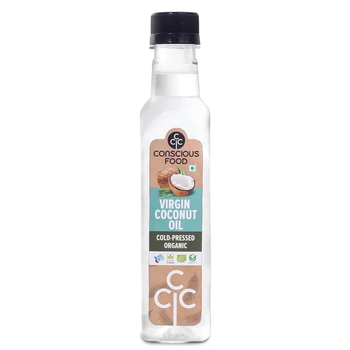 Conscious Food Cold Pressed Virgin Coconut Oil 250ml Certified Organic For Cooking, Hair Health and Skin Care Good for Oil Pulling