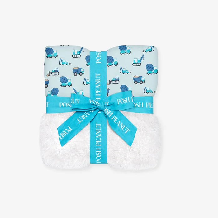 Construction Vehicles Blue Plush Baby Blanket | Construction Cars