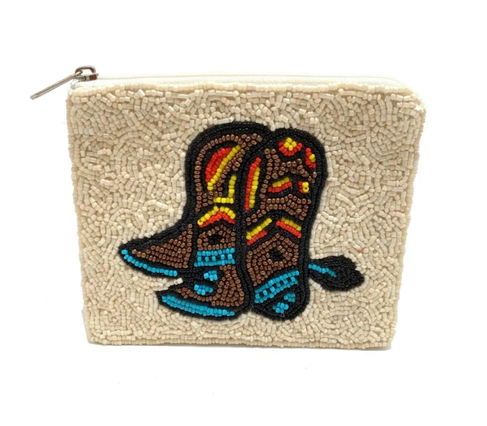Cowboy Boots Beaded Coin Pouch