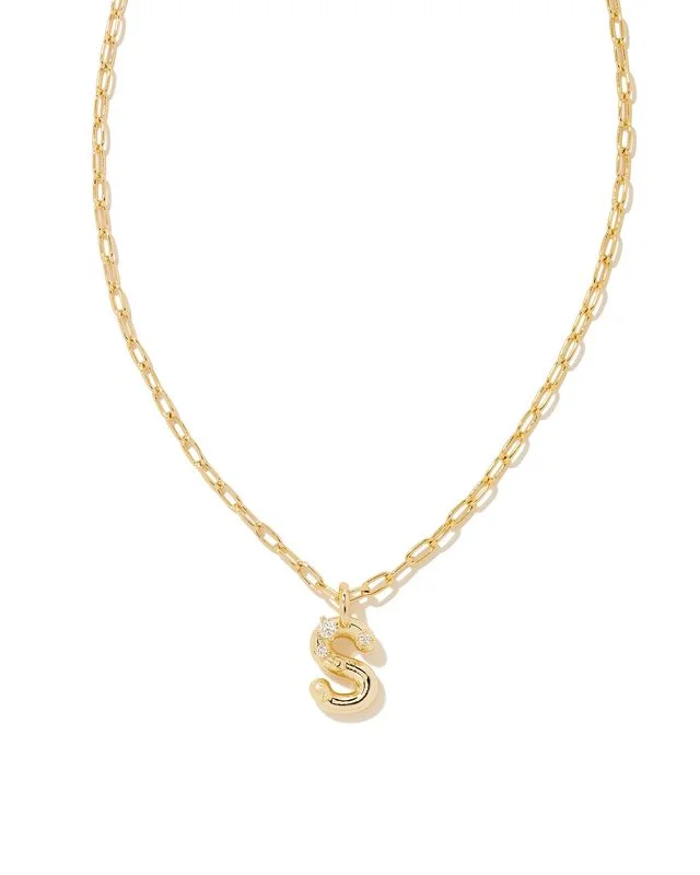 Crystal Gold Metal Pendant Necklace LETTER S