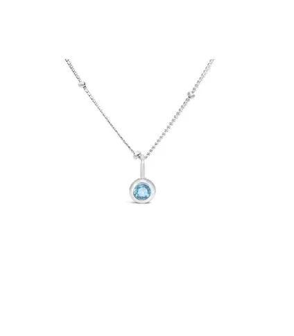 CZ Bezel Necklace – Aquamarine (March)