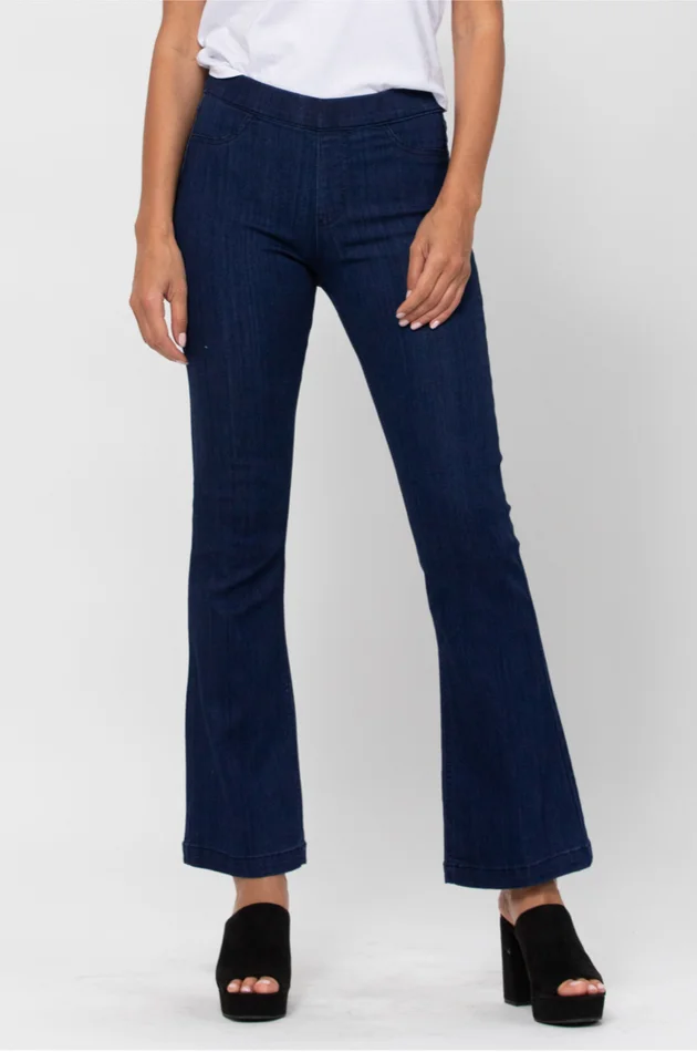 DARK DENIM MID RISE FLARE JEGGING 30″