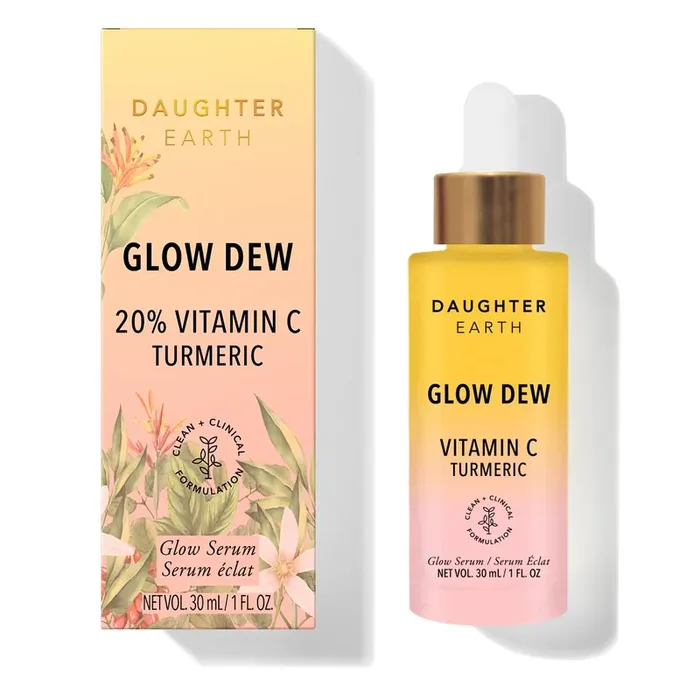 Daughter Earth 20% Vitamin C Face Serum + Ferulic Acid + Hyaluronic Acid Glow Dew For Brighter & Glowing Skin With Turmeric & Ginseng Fades Dull Skin, Anti Ageing & Uneven Complexion – 30ml