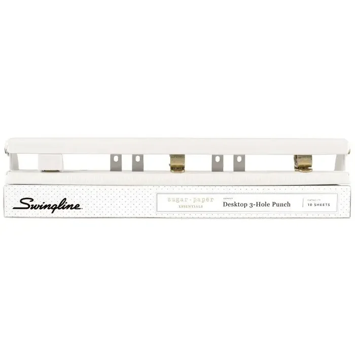 Desktop 3-Hole Punch White/Gold – Sugar Paper Essentials Metal Office Tool for Binder, Multicolor, 1 Year Warranty