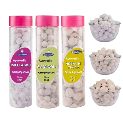 Dilbahar‘s Imli Laddu 200 – Aam Goli 210 – Heeng Ki Tikiya 200gm Imli Ladoo Candy Aam Goli Heeng Peda Mukhwas Mouth Fresheners Digestive Imli Pachak Goli Chatpati Imli Candy
