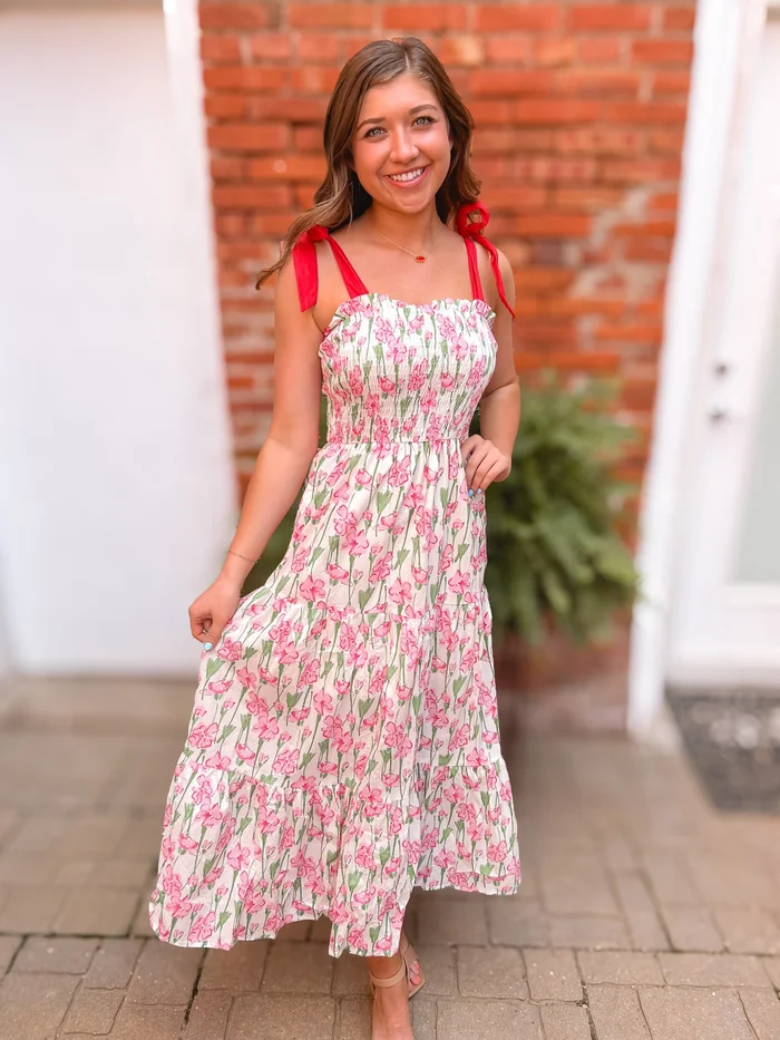 Ditsy Bow Floral Print Maxi Dress