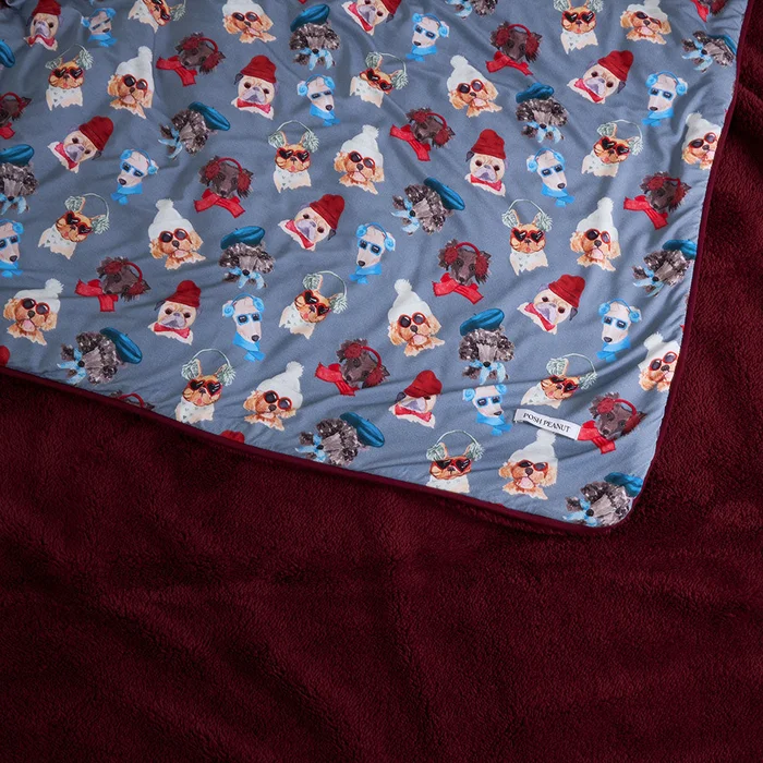 Dog Blue Double-sided Plush Swaddle | Quinlyn