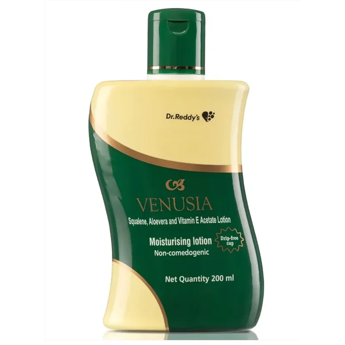 Dr. Reddy‘s Venusia Moisturizing Lotion Soft and Hydrated Skin For Dry to Very Dry Skin Vitamin E Squalene and Aloe Vera 200 ml