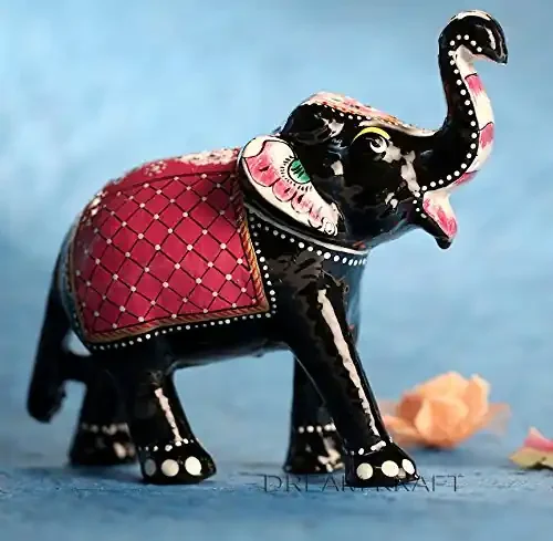 DreamKraft 6 Inch Paper Mache Elephant Showpiece (16×14 cmRed)