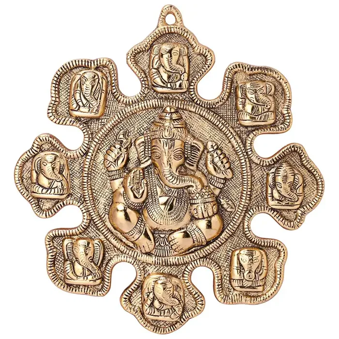 DreamKraft Astavinayaka Metal Gold Plated Wall Hanging for Home Decor Standard Gold
