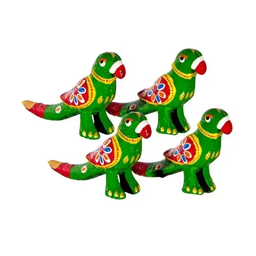 DreamKraft HandCrafted Showpiece Parrot Set of 4 (5×2.5 inch) Green Paper