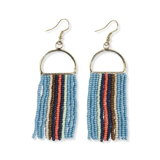 Earrings Allison Beaded Fringe Coastal Vertical Stripes on Arch