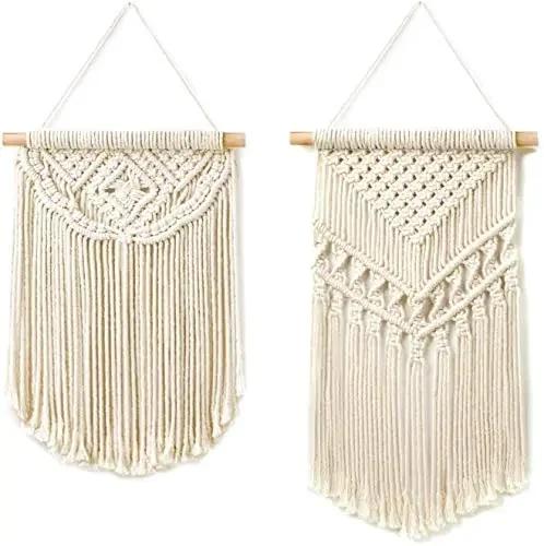 ecofynd Cotton Boho Wall Hanging Bohemian Nordic Woven Wall Decor Tapestry Hippie Beautiful Geometric Art for Apartment House Living Room Home Decoration Pack of 2 – W018 (Ivory)
