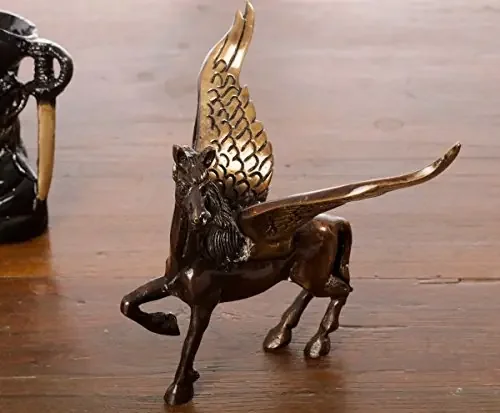 eCraftIndia Antique Finish Brass Flying Angel Horse (12.5 cm x 15 cm x 10 cm Brown and Black)