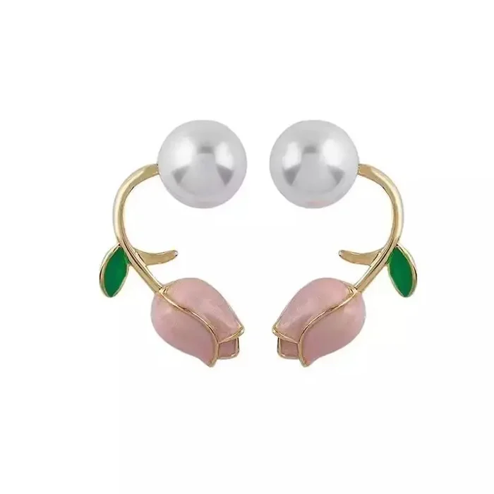 El Regalo 1 Pair Pearl Cuff Earrings Tulip Flower Bud Butterfly Pearl HypoEarrings Earrings for Girls Women (Flower Bud)