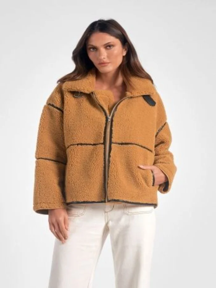 Elan Fur Zip Up Coat – Curry